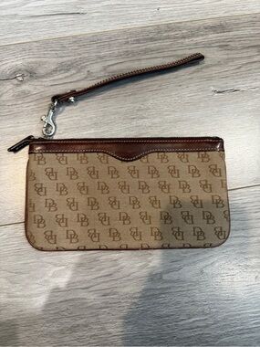 Dooney & Bourke Beige/Brown Monogram Wristlet Clutch